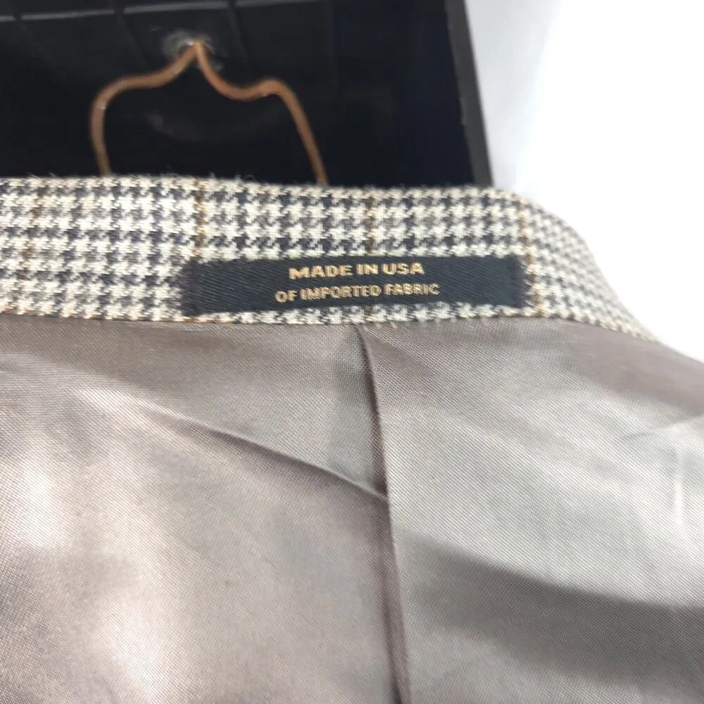 Hart Schaffner Marx Gray Black Tan Houndstooth 2-Button Blazer Men's 43R‎